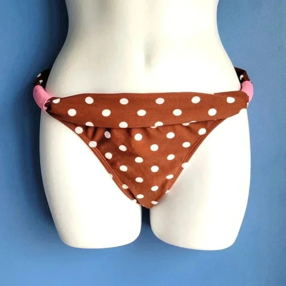 NWT Sofia by VIX Vintage Chocolate White Pink Bikini Bottom Size M